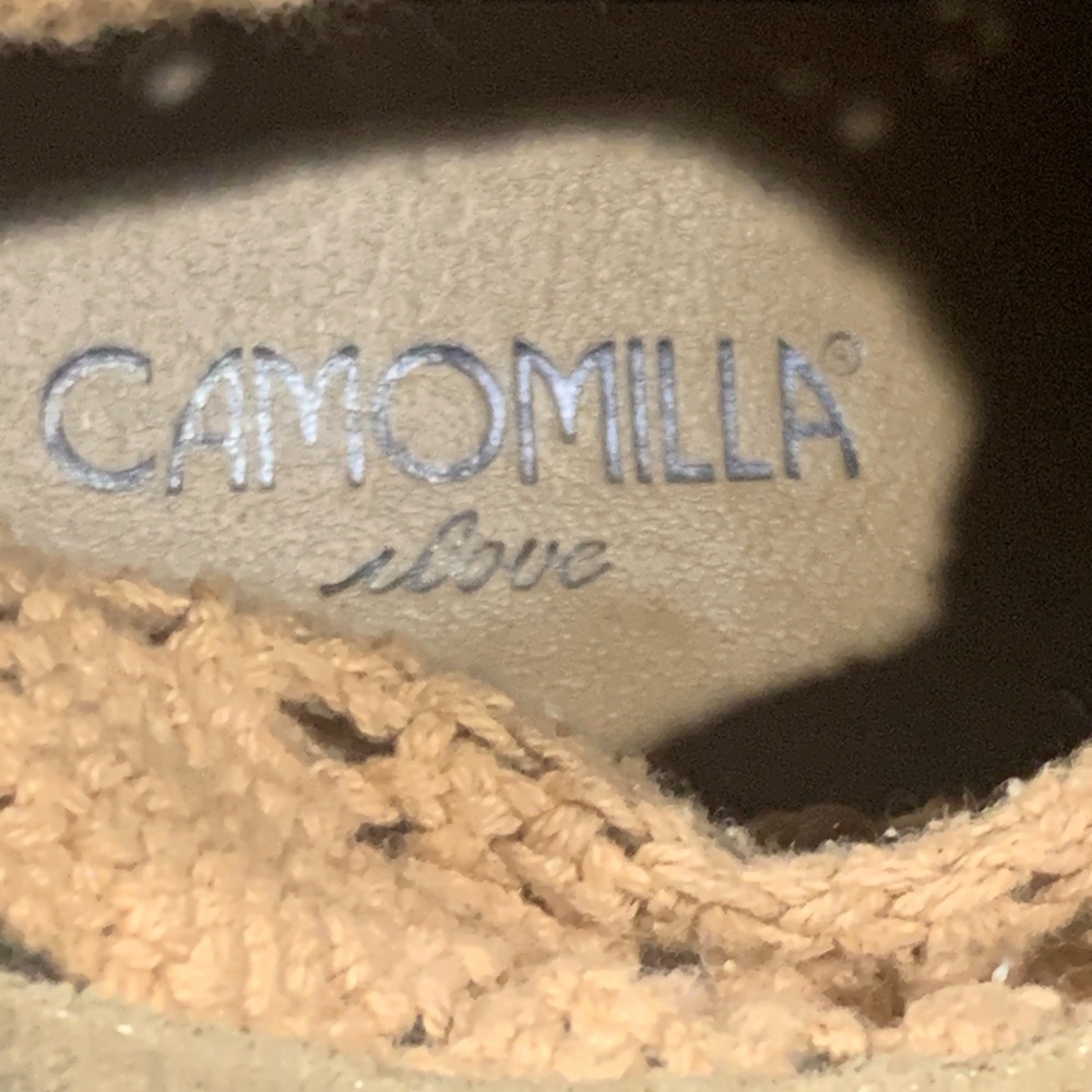 Camomilla Tan Suede Crochet Ankle Boots Women US 7.5 Boho Buckle Strap Booties - Picture 2 of 9